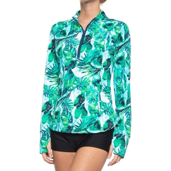 Tommy Bahama Tops - Tommy Bahama Azure Lagoon Women Size XL Long Sleeve Mock Neck 1/4 Zip Golf Shirt
